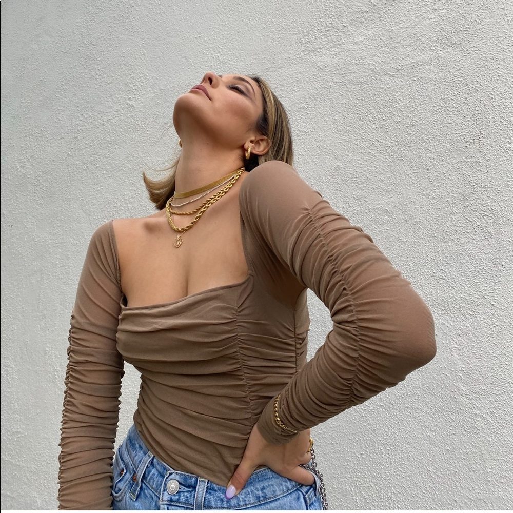 Scrunched long sleeve bodysuit